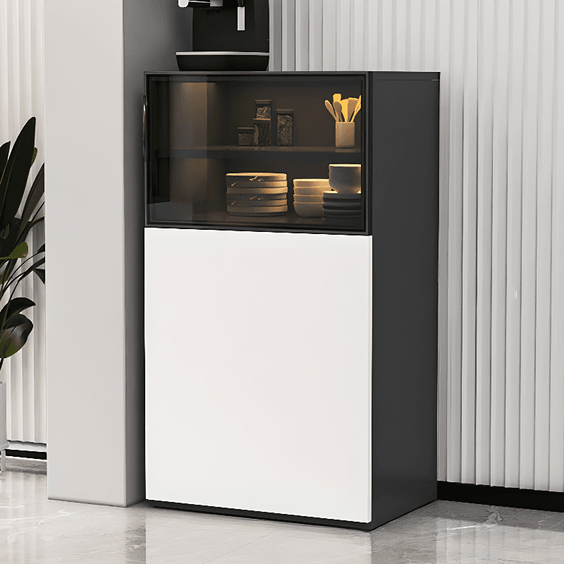 Simplistic Manufactured Wood Narrow/Standard Server/Sideboard with Cupboard, Five Internal Shelves/Six Internal Shelves, Pantry Hutch, Glass Doors