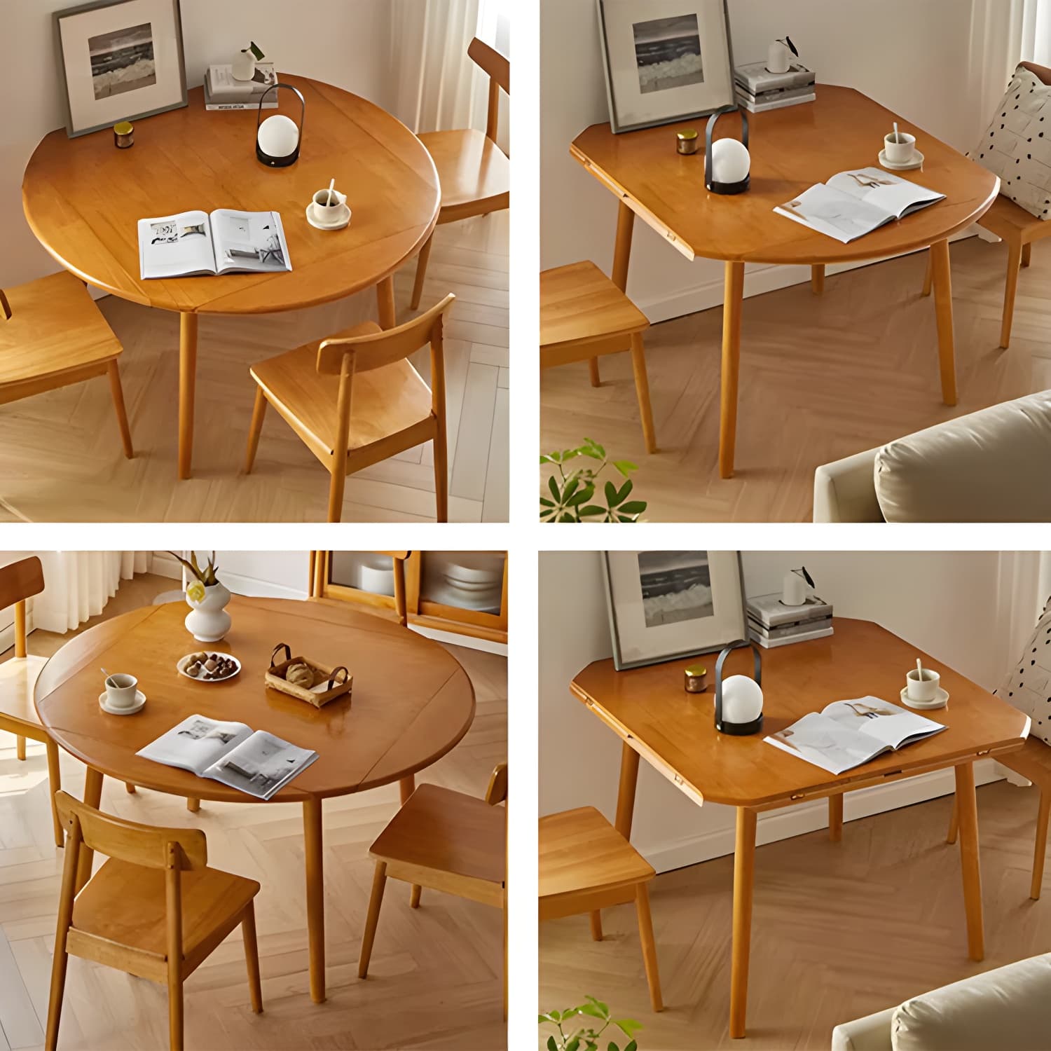 Round Wood Scandinavian Design Dining Table with Self-Storing Leaf and Extension Feature - image 17