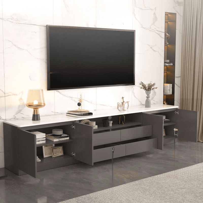 Deco Stone TV Stand with Shelf, 4 Drawers, 2 Cabinets, and Exposed Storage - image 7