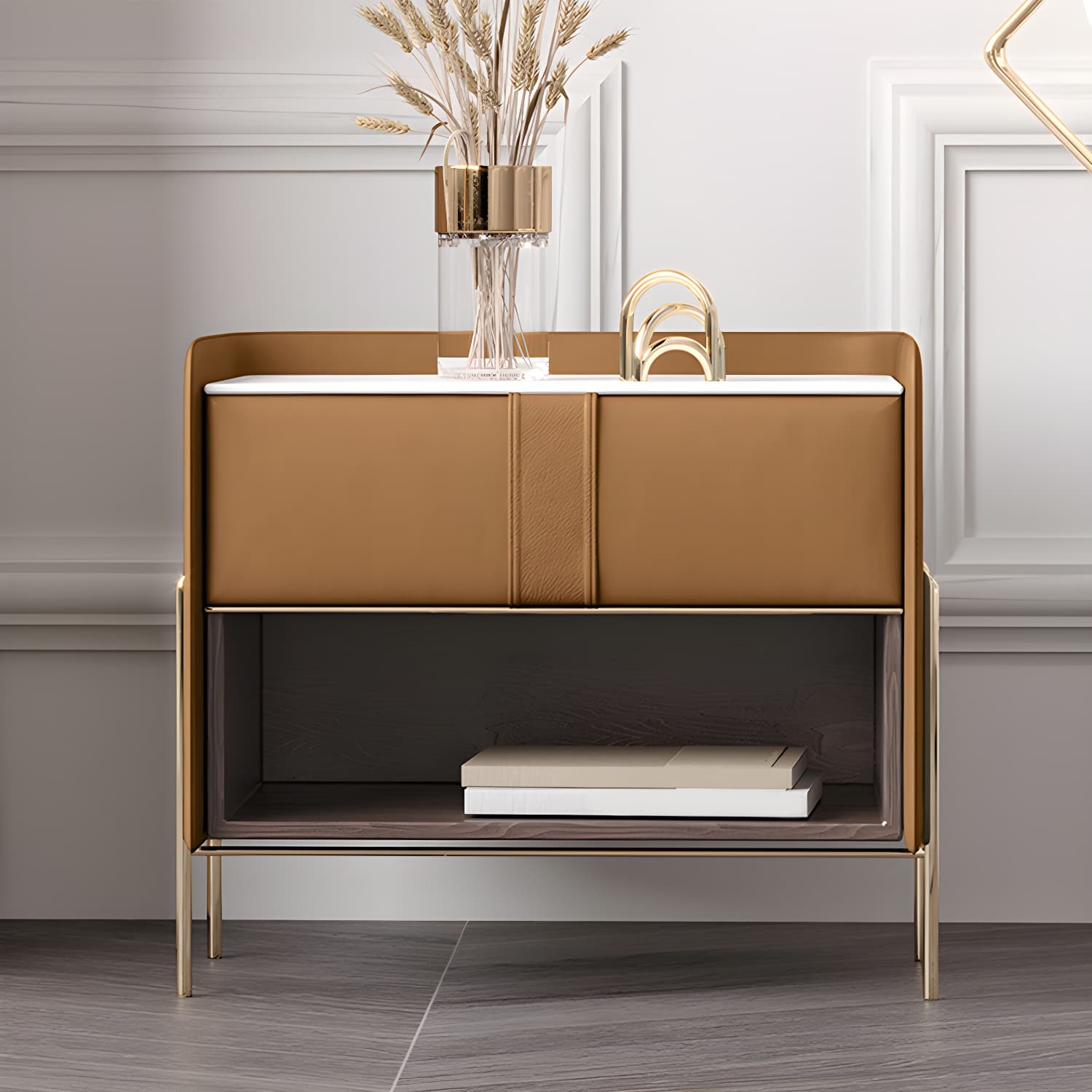 1-Drawer 1-Shelf Accent Table Nightstand 20.47" Tall Stone Nightstand