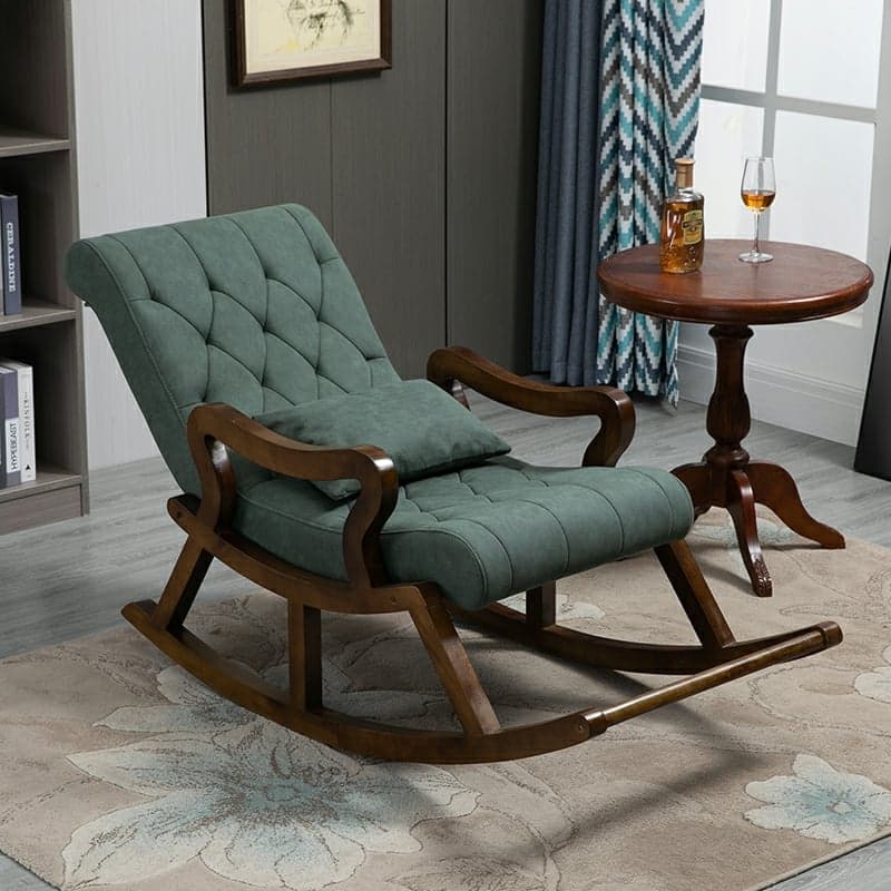 Traditional Wooden Rocking Chair with Tufted Upholstery and Track Arms - image 6