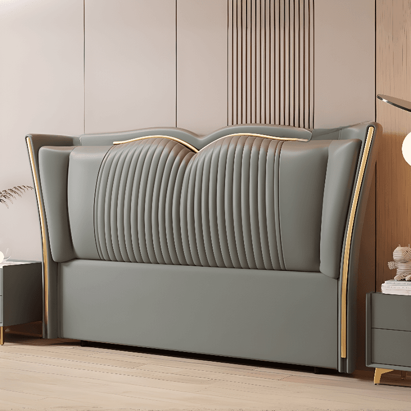 Modern Simple Style Wingback Headboard in Natural Wood for King/Queen/Full Bed with No Distressing, Sponge Upholstery, Free-standing Standard Height - image 4