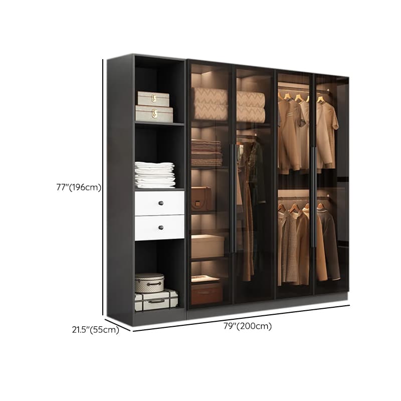 Ink-Colored Manufactured Wood Detached Wardrobe Closet with Soft Close Drawer, Door, Interior Shelves, and Clothing Rod - image 21