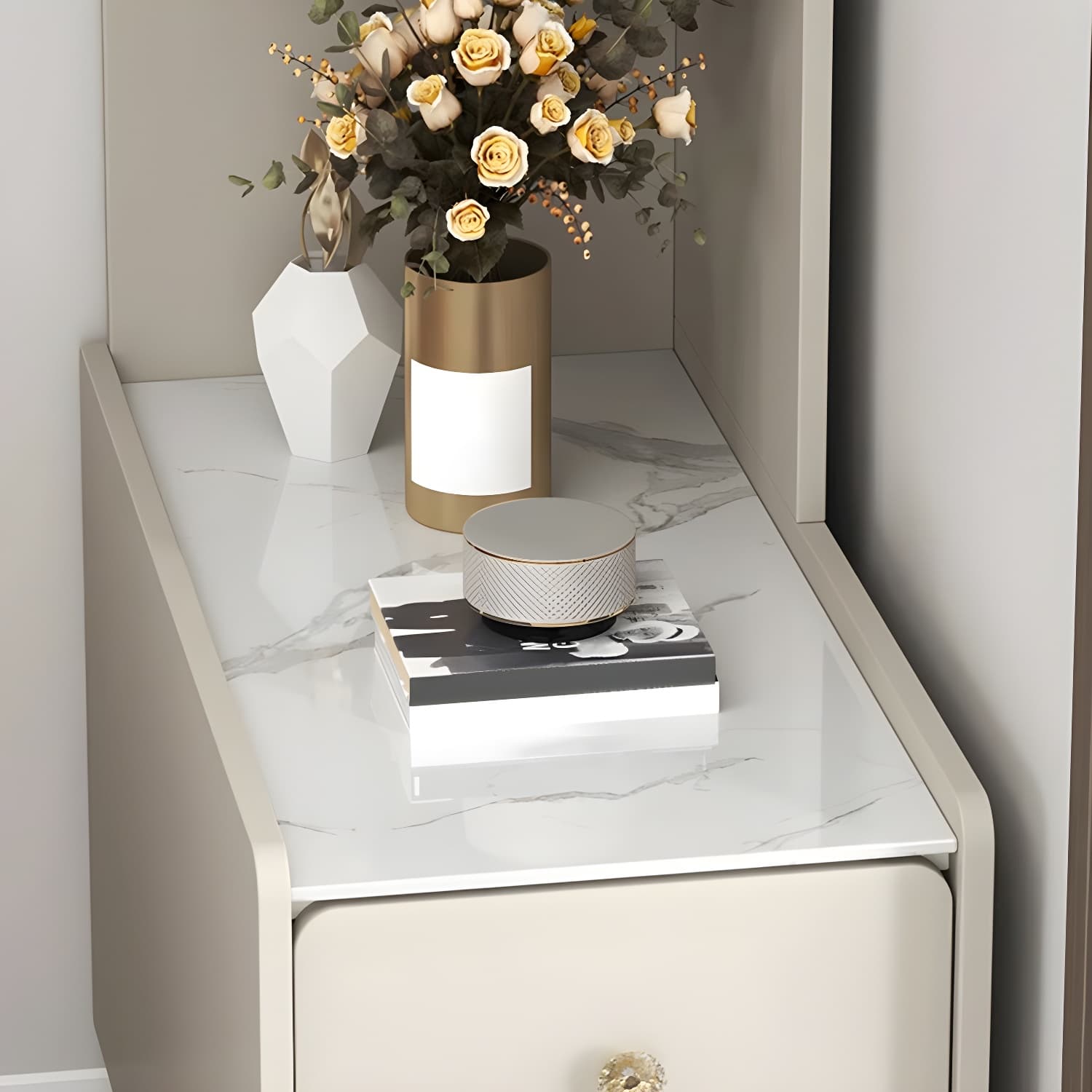 Elegant Corner Accent Cabinet with Glass Doors and Black Metal Base - image 9