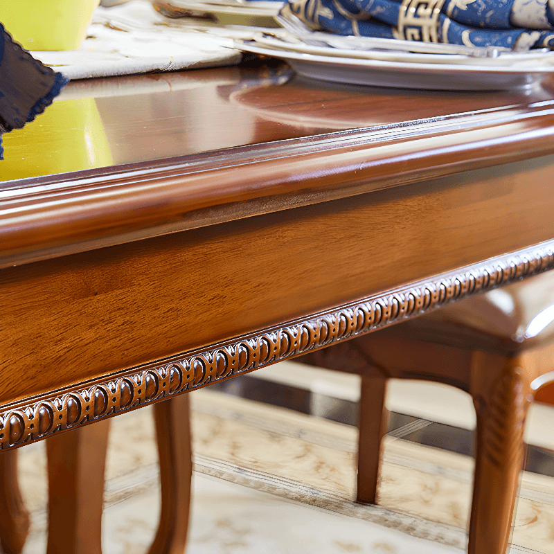 Retro Rectangular Brown Solid Wood Dining Table Set with Four Legs and Fixed Table - image 7