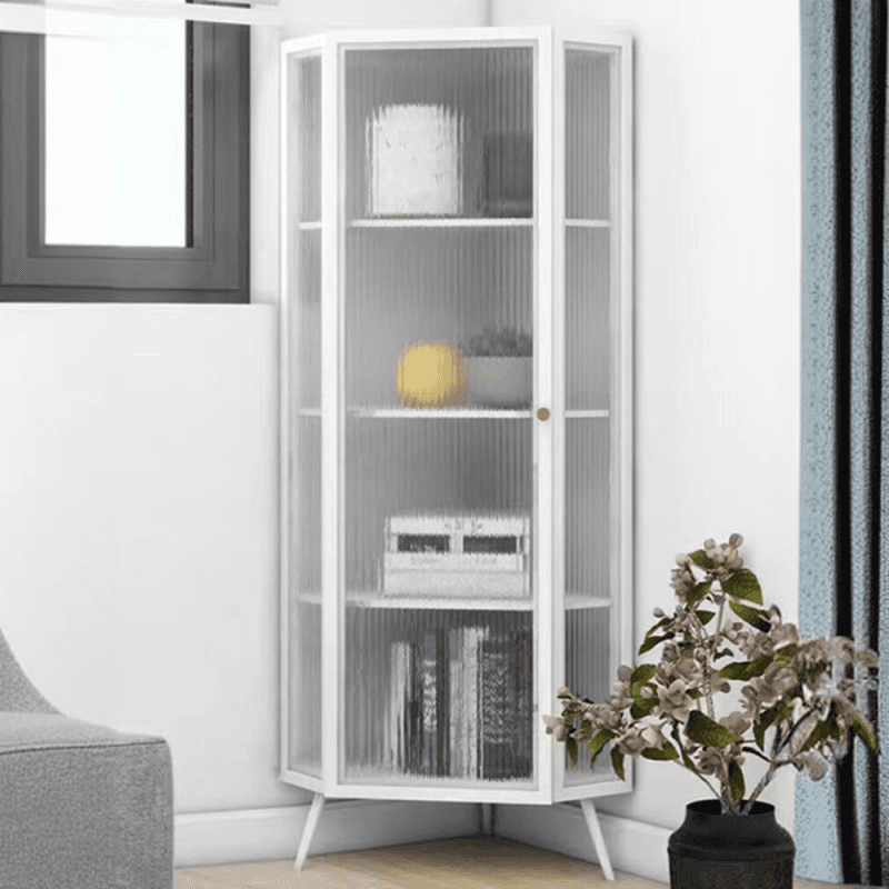 Contemporary Corner Utility Cabinet with 1 Cabinet, Iron Countertop, Glass Door, Pull Knobs, and Black/White/Off White Top - image 4