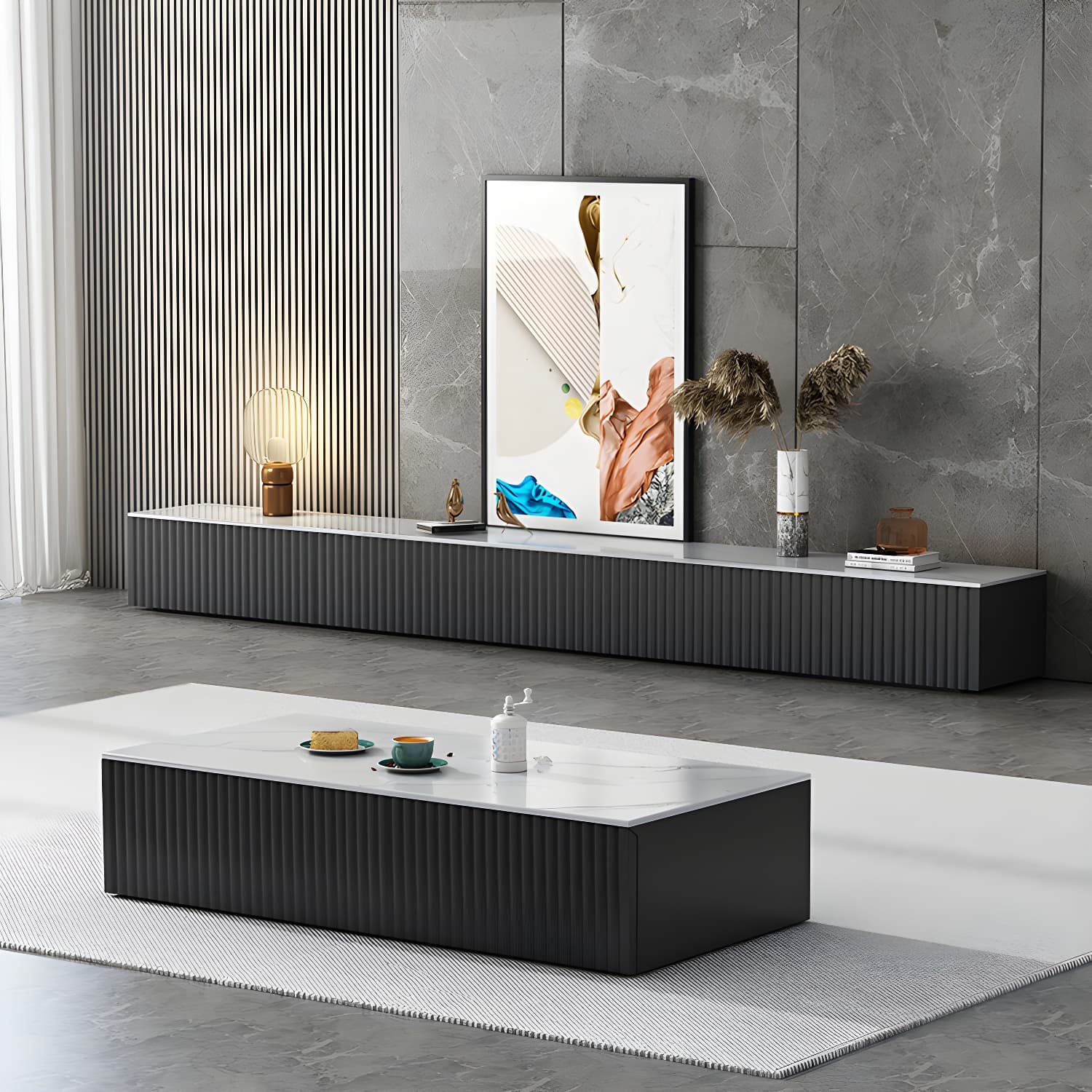 Contemporary TV Stand Console Wood TV Media Stand with Drawers - image 9