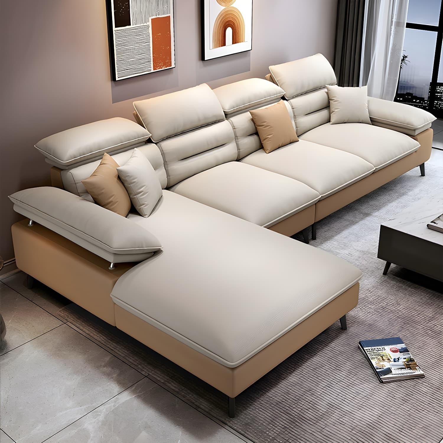 Modern L-Shape Sofa Chaise in Tech Cloth with Stationary Design and 3 Piece Set - image 15