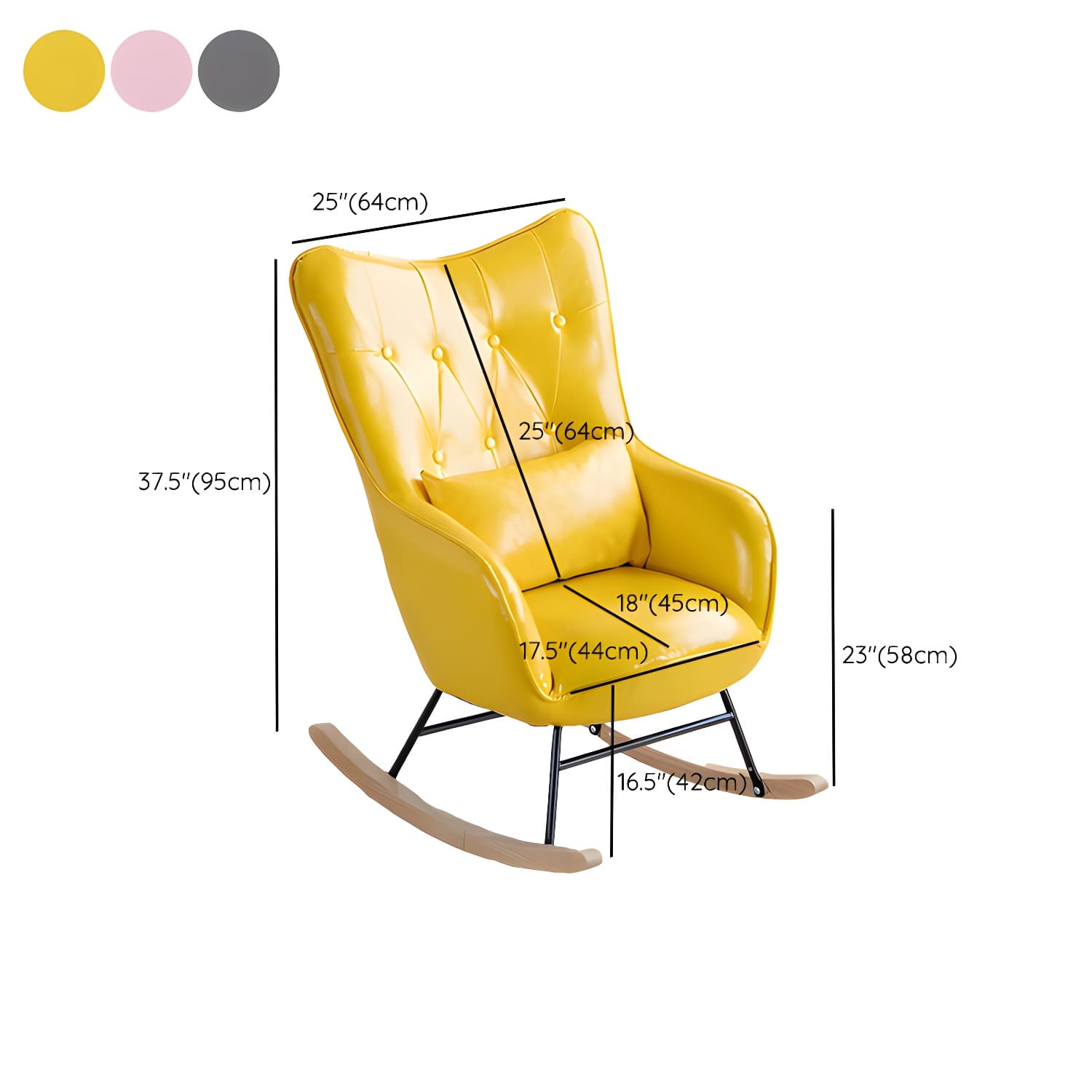 Scandinavian Rocking Chair with Wing Back and Wood Legs, Pillow Included - image 17
