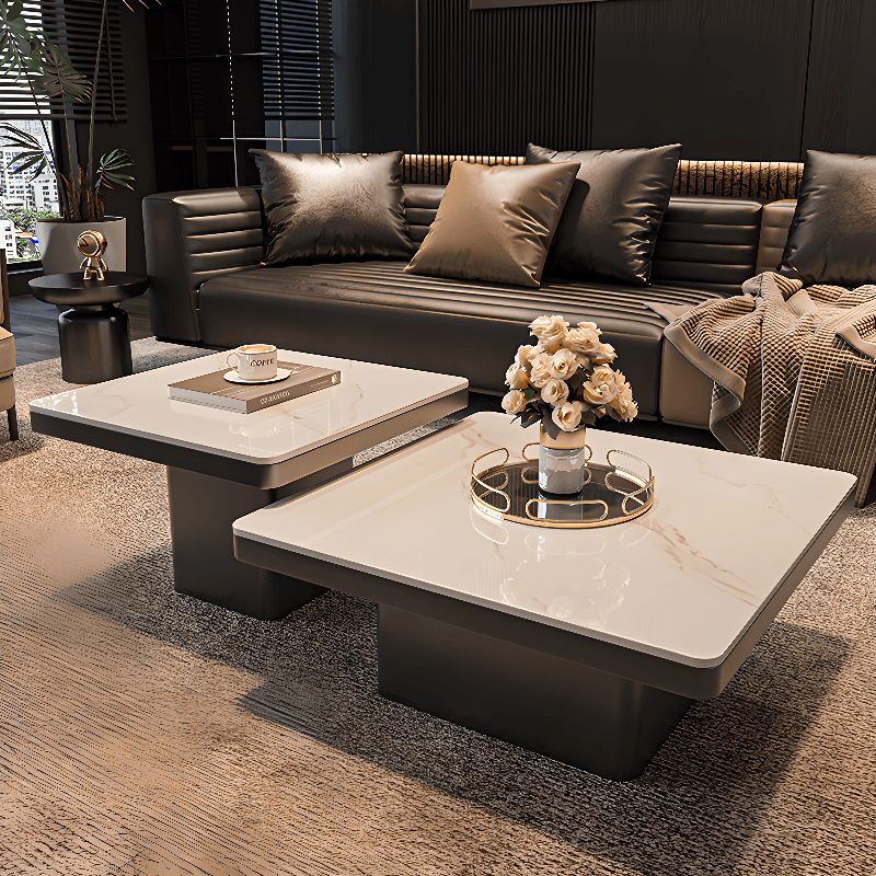 Contemporary Design Transparent Glass Single Board Game Coffee Table with Plinth Base in Midnight Black, Square Top - image 4