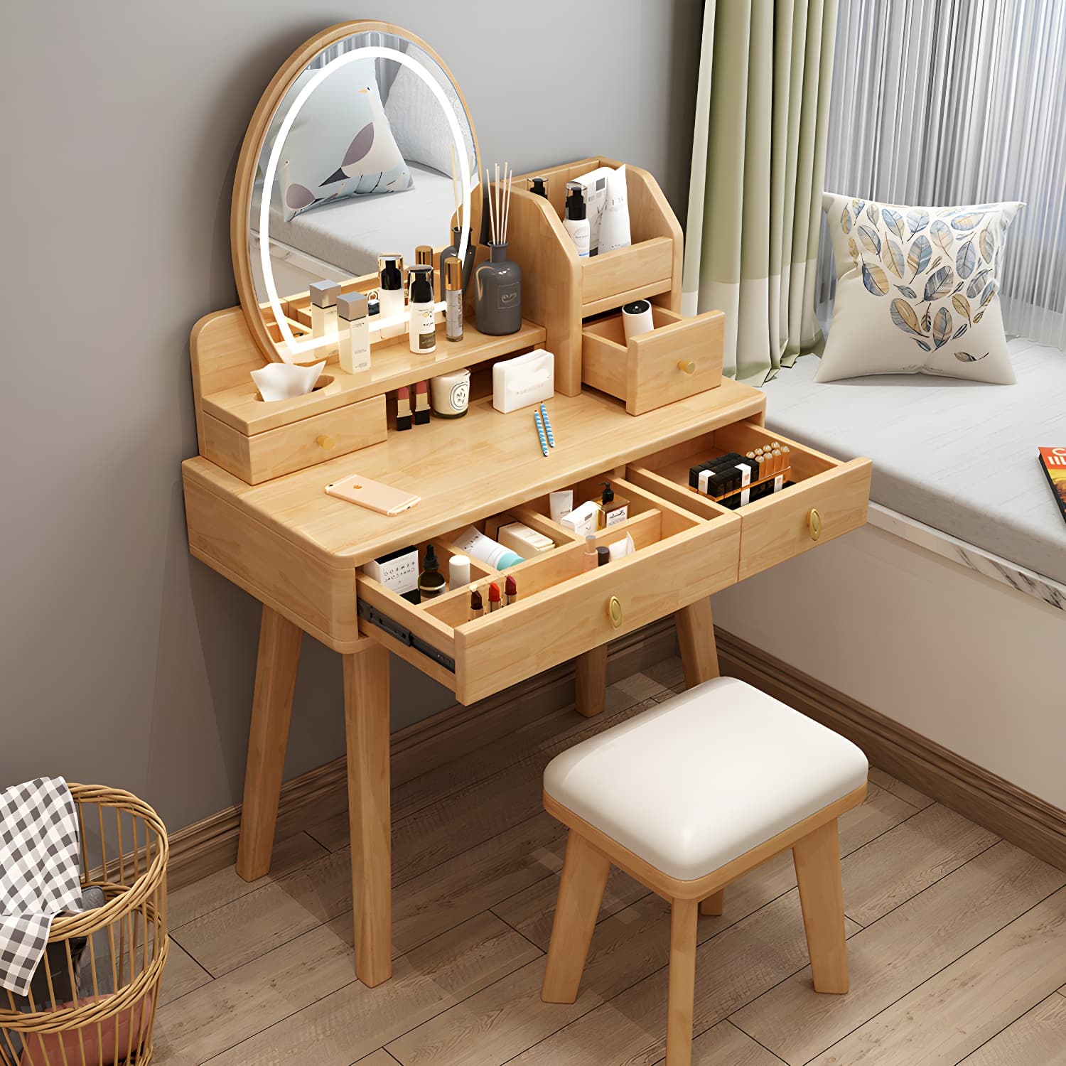 Traditions Dressing Table Bedroom Solid Wood with Drawer Mirror Make-up Vanity - image 8