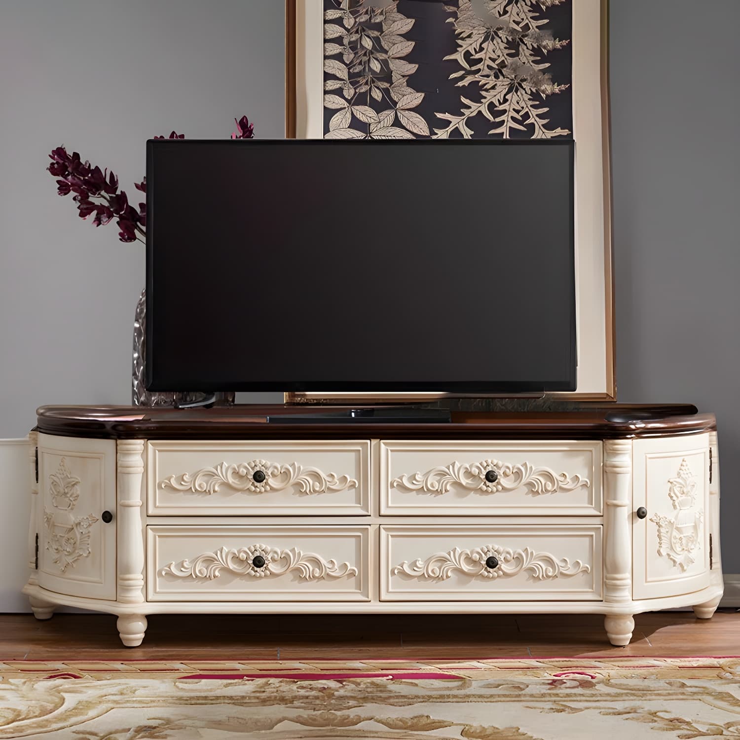 Traditional Birch Wood Media Console Matte Finish TV Media Stand with Drawers - image 12