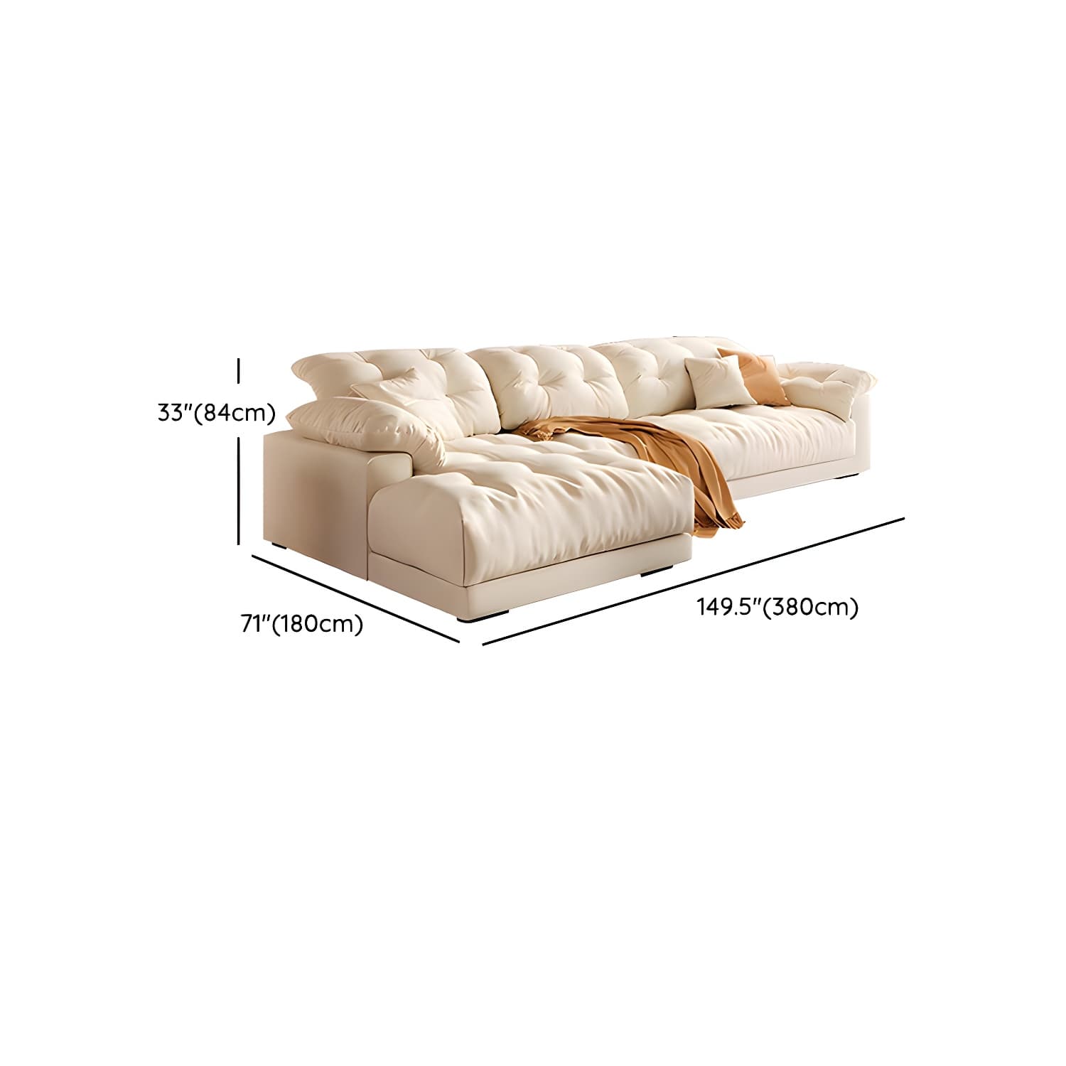 Modern Tufted Sectional Sofa in Off-White with Pillow Top Arm - image 22