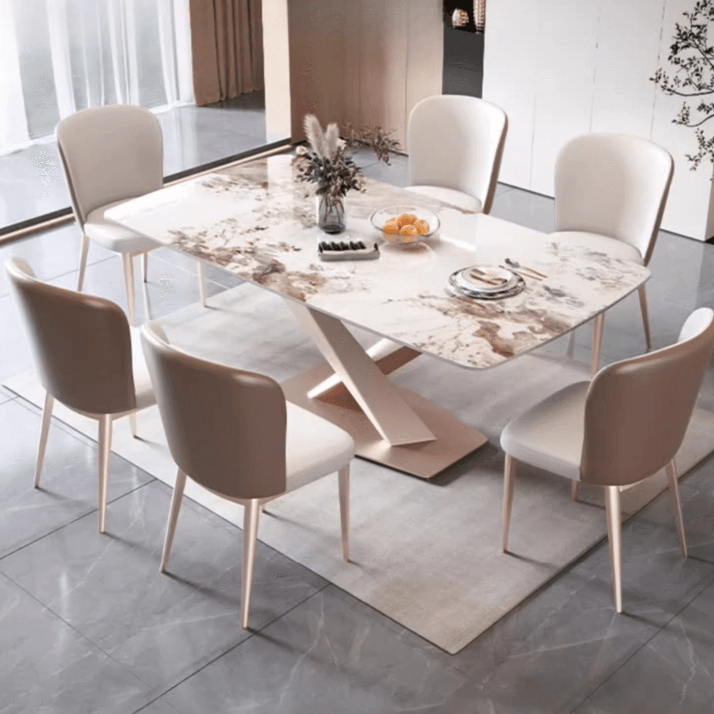 Rectangular Trendy Cream Fixed Standard Height Dining Table for 4/Seats 6 with Sintered Stone Top - image 4