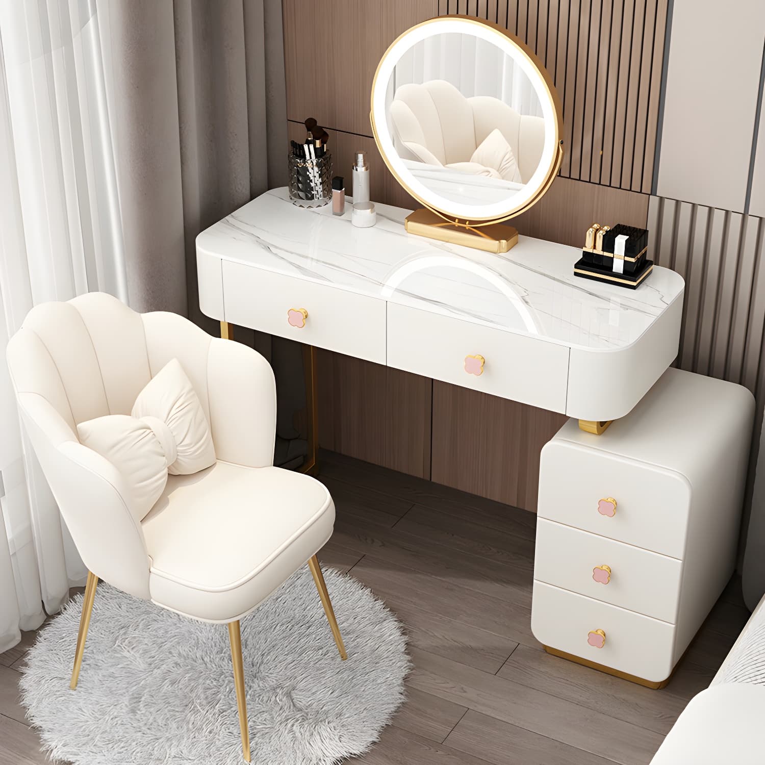 Contemporary Wooden Make-up Vanity with Storage Drawers in Rectangle - image 5