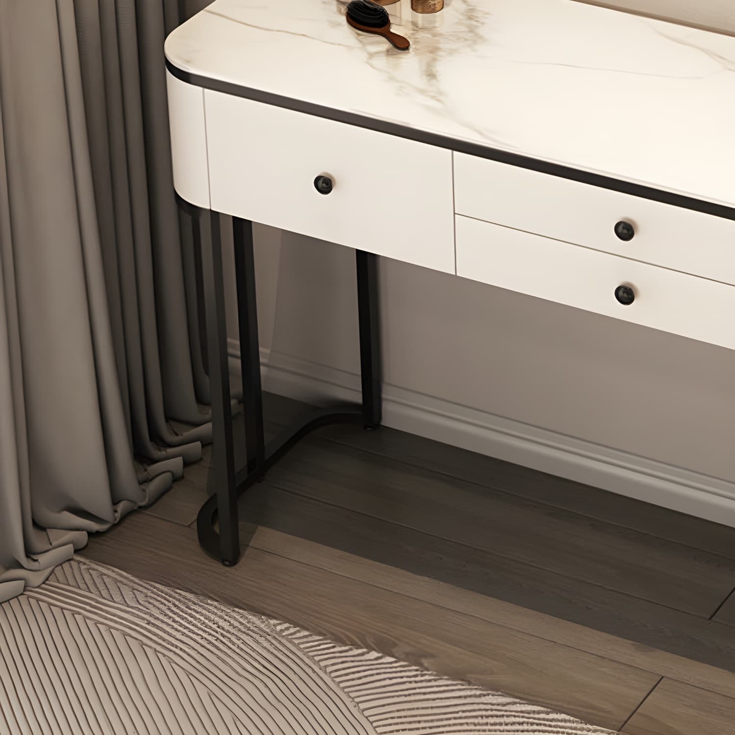 Contemporary Marble and Wood Vanity Table and Stool Set Glam Vanity Dressing Table - image 10