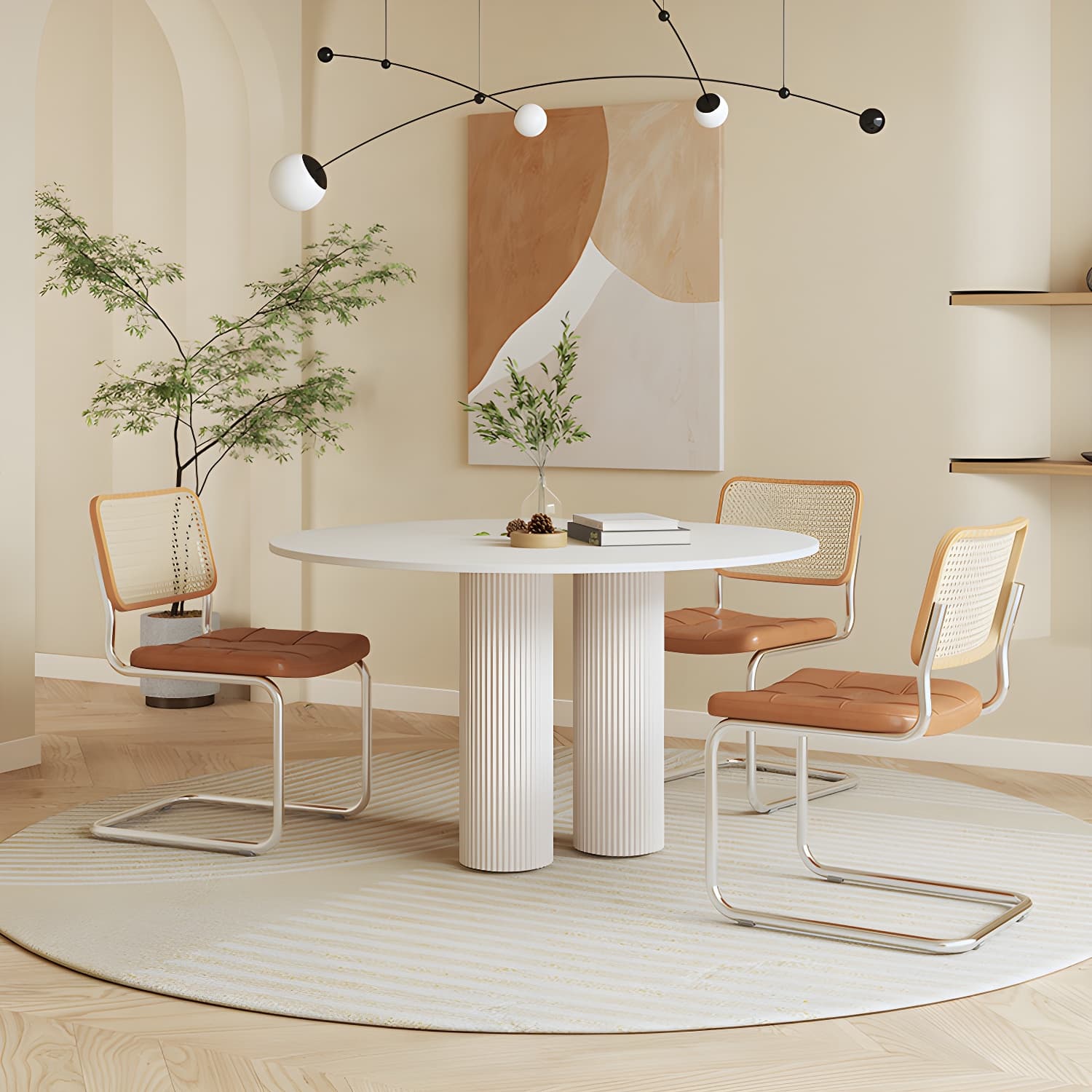 Contemporary Round Dining Table Stone Dinner Table with 3 Legs - image 3