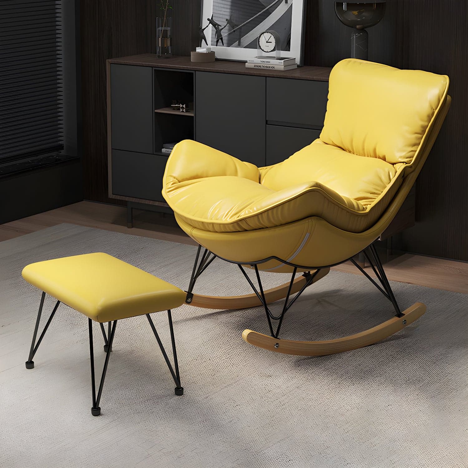 Wing Back Rocking Chair Solid Wood Rocker Chair with Ottoman - image 7