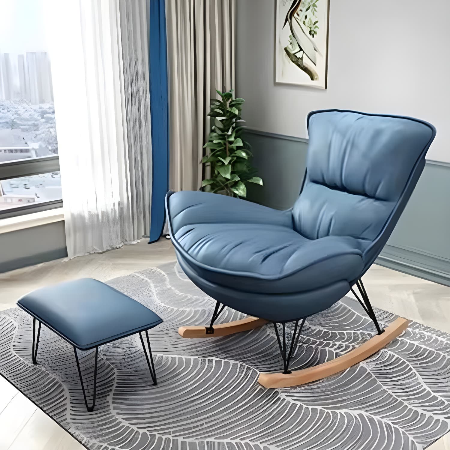 Simple Faux Leather Rocker Chair Plain Rocking Chair with Removable Cushions - image 20