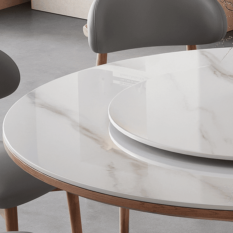 Dining Table Set with Rounded Stump Base, Fixed Table, Padded Chair, Back, 5-piece in White - image 4