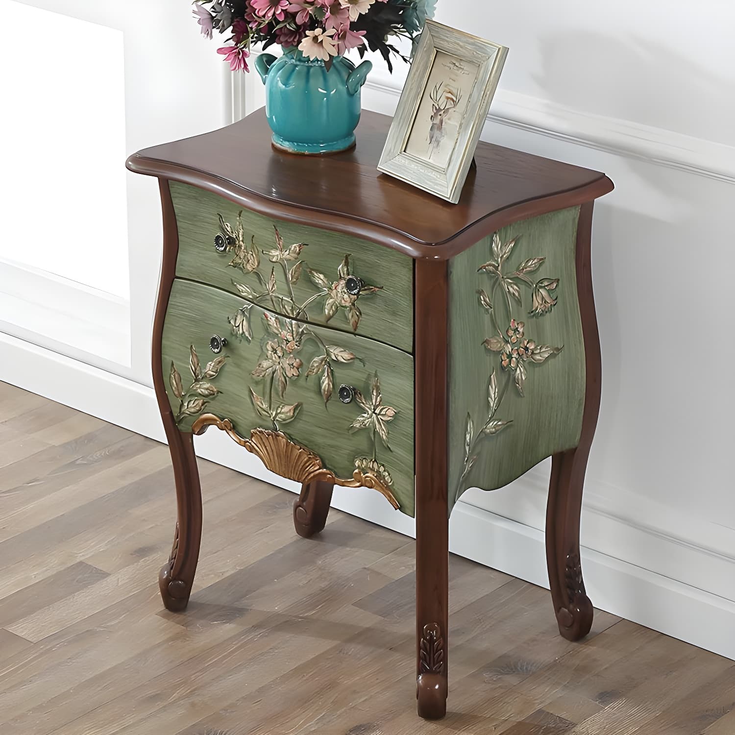 Mid-Century Modern Cabinet Fretwork Hand Painted Side Cabinet - image 6