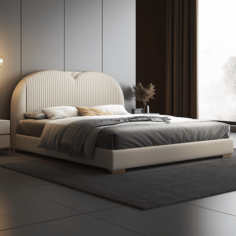 Beige Solid Color Storage Bed/Platform Bed with Pine Wood Frame for Living Room