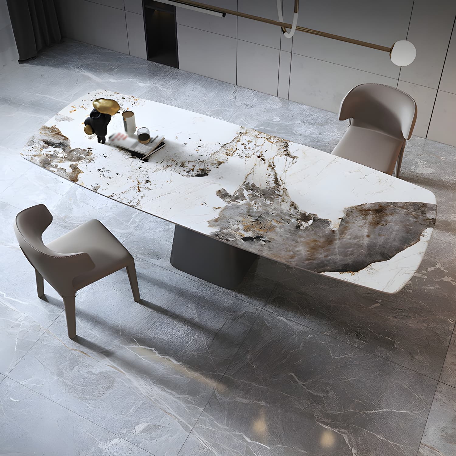 Luxury Sintered Stone Top Dining Table Rectangle White Table with Pedestal - image 4