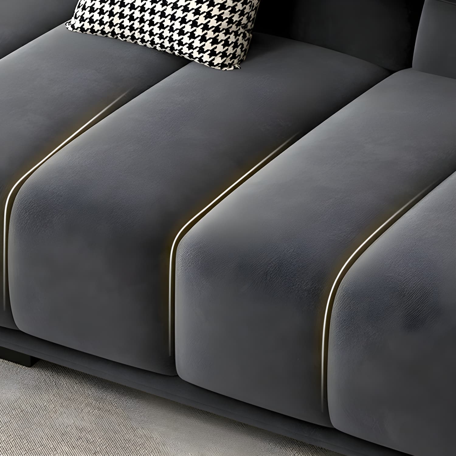 Modern Gray Velvet Sectional Sofa - Flared Arm, Plush Comfort - image 7