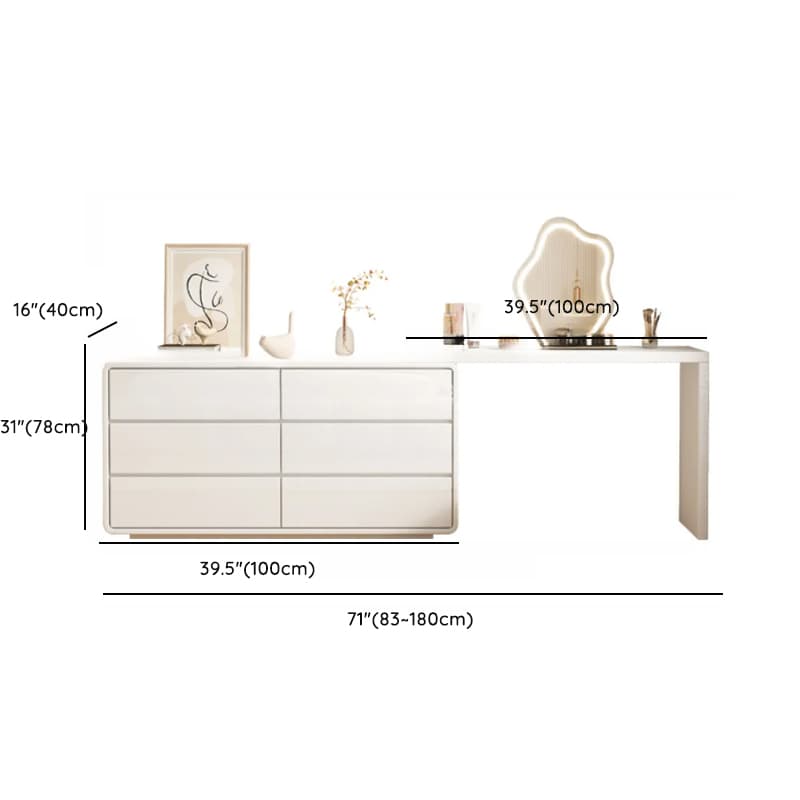 Large White/Transparent Vanity Set with 6 Drawers, Polymer/Lumber Frame, Lighted Mirror, and Scalable Chair - image 21