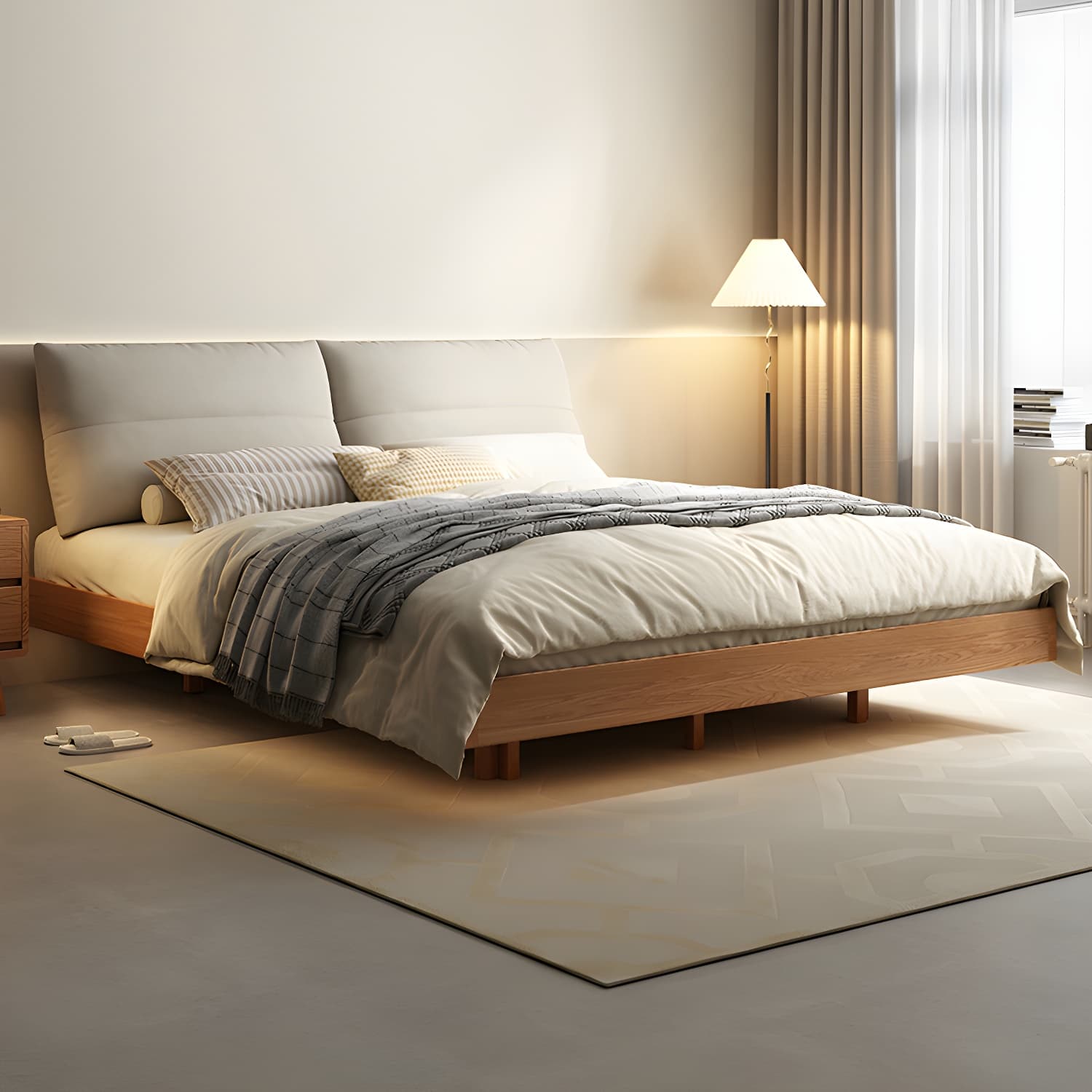 5.12" High Wood Platform Bed Scandinavian Natural Bed Frame Set - image 4