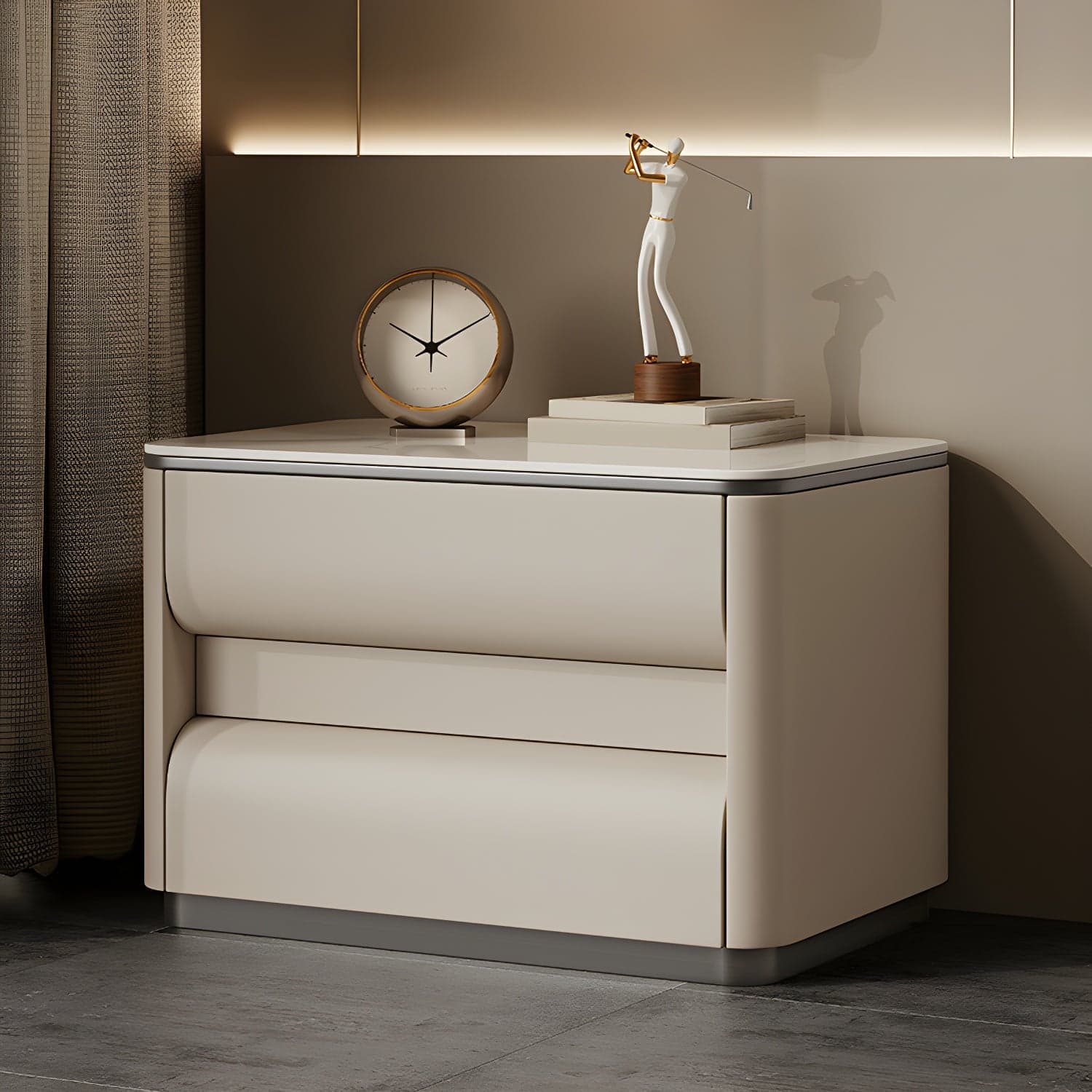 Contemporary Bedside Cabinet Stone Bed Nightstand with 2 Drawers - image 4