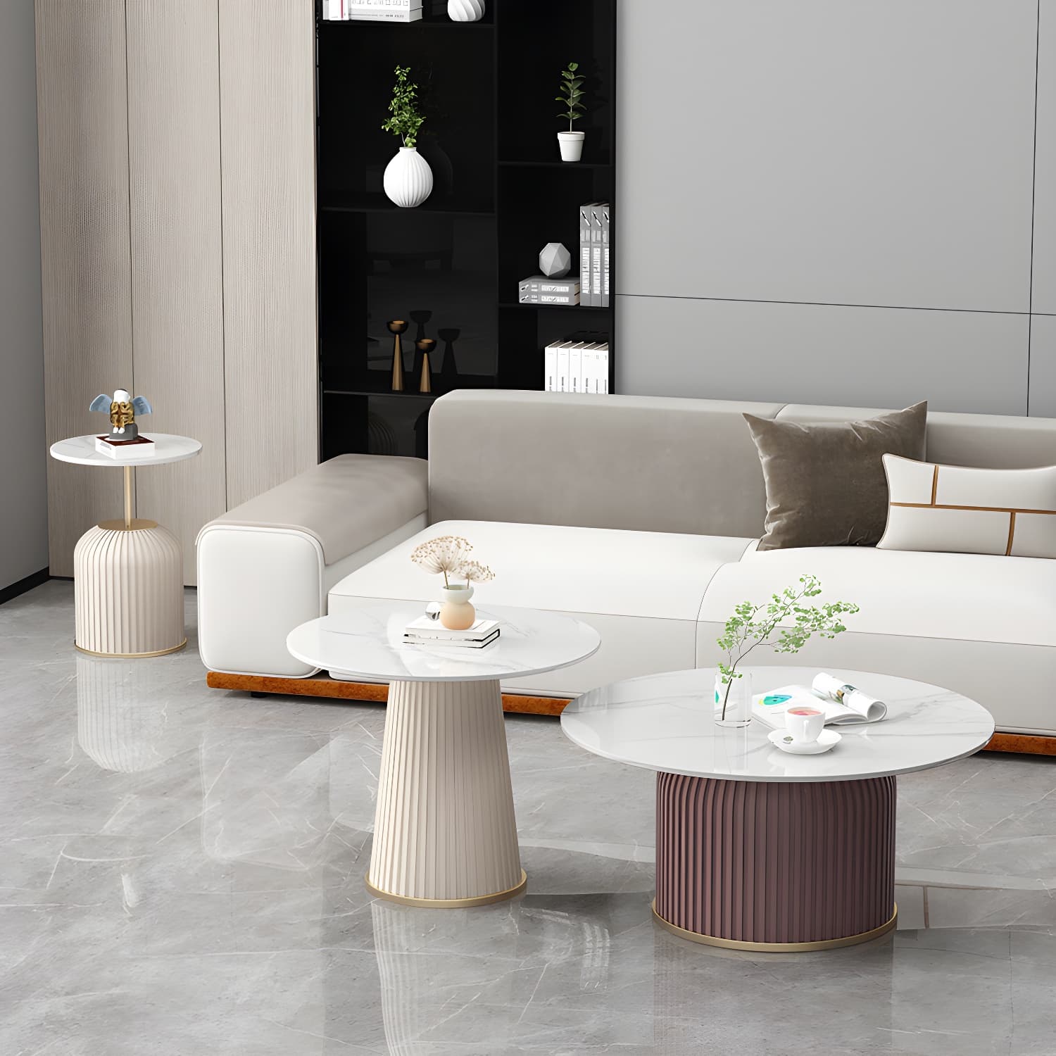 Slate Round Coffee Table Pedestal Coffee Cocktail Table for Living Room - image 6