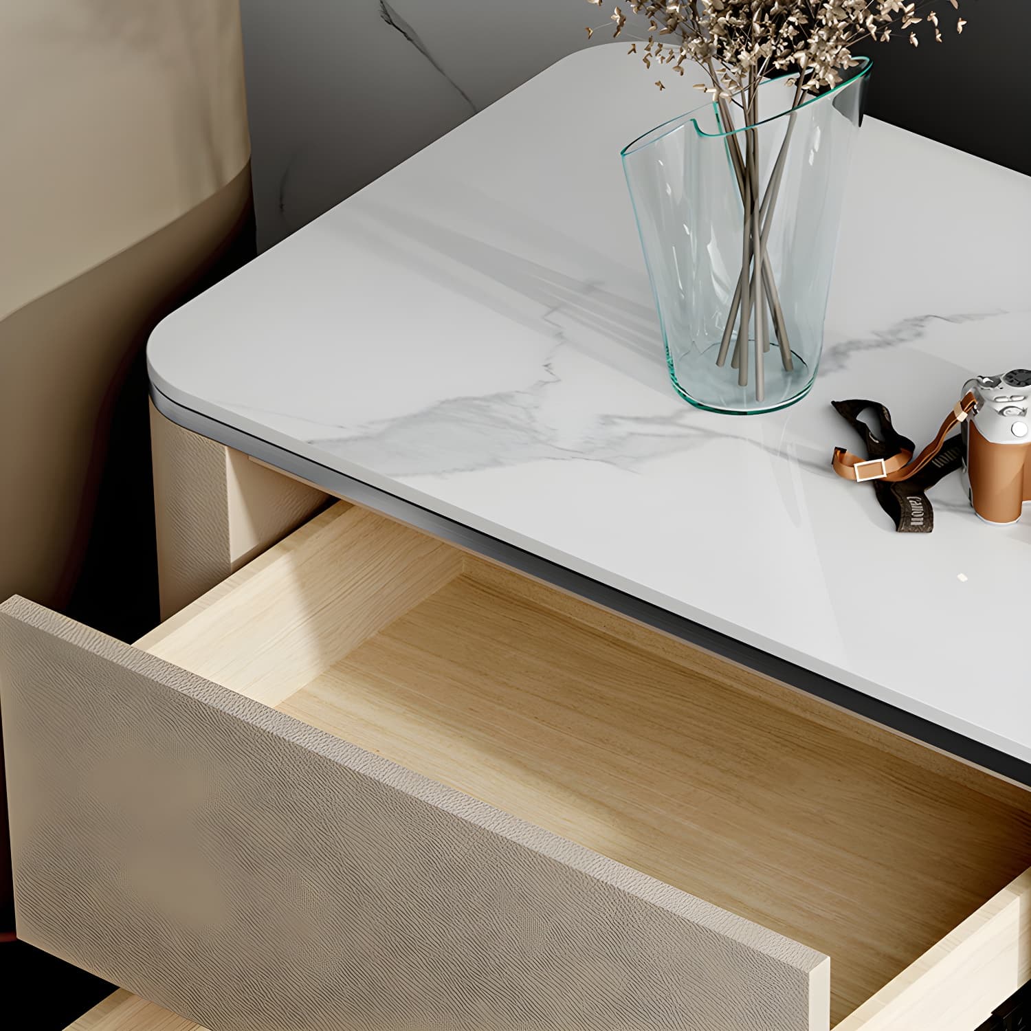 Stone Bedside Cabinet Classic Glam Bed Nightstand for Bedroom - image 16