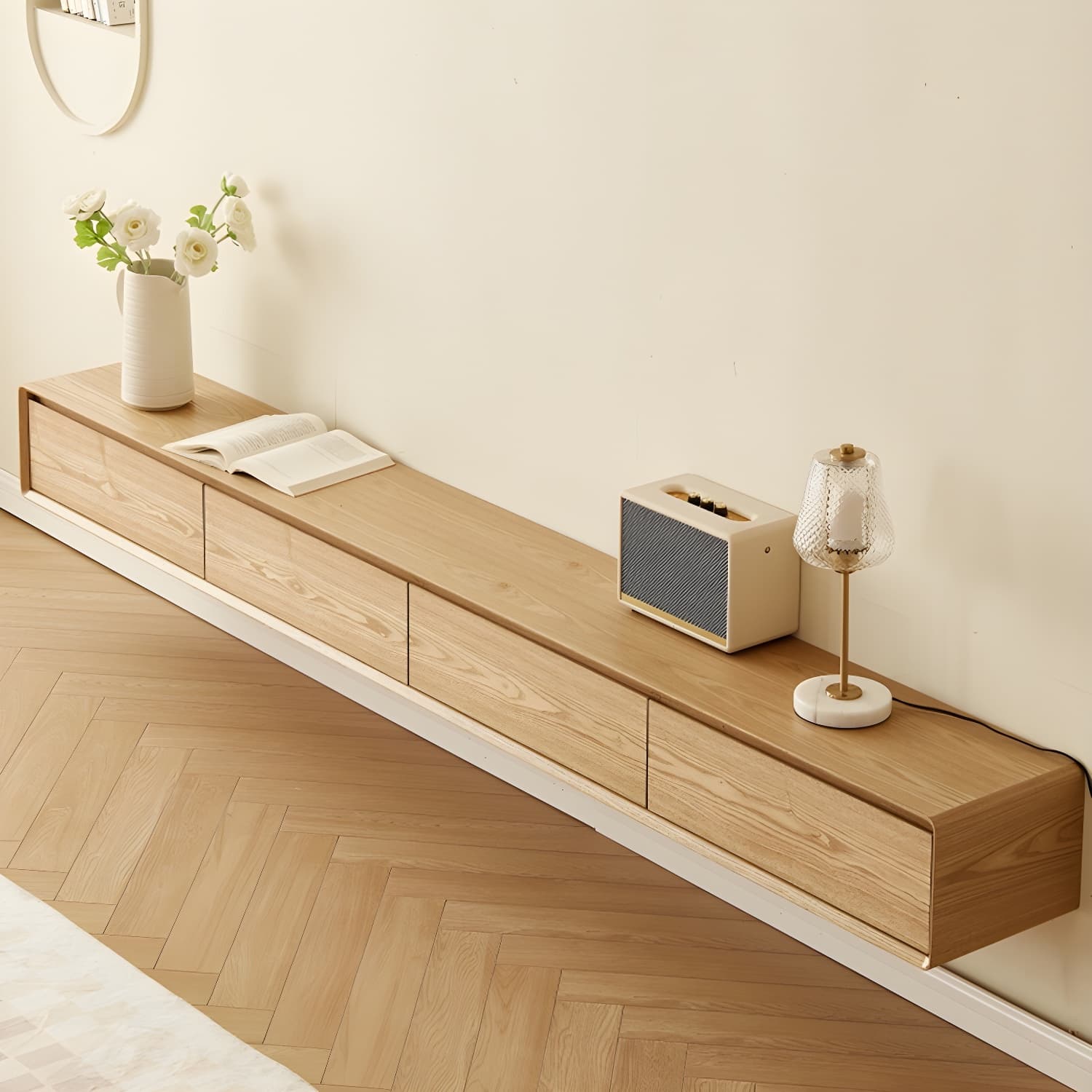 Contemporary Wood Media Console TV Stand with Drawer and Door - image 10