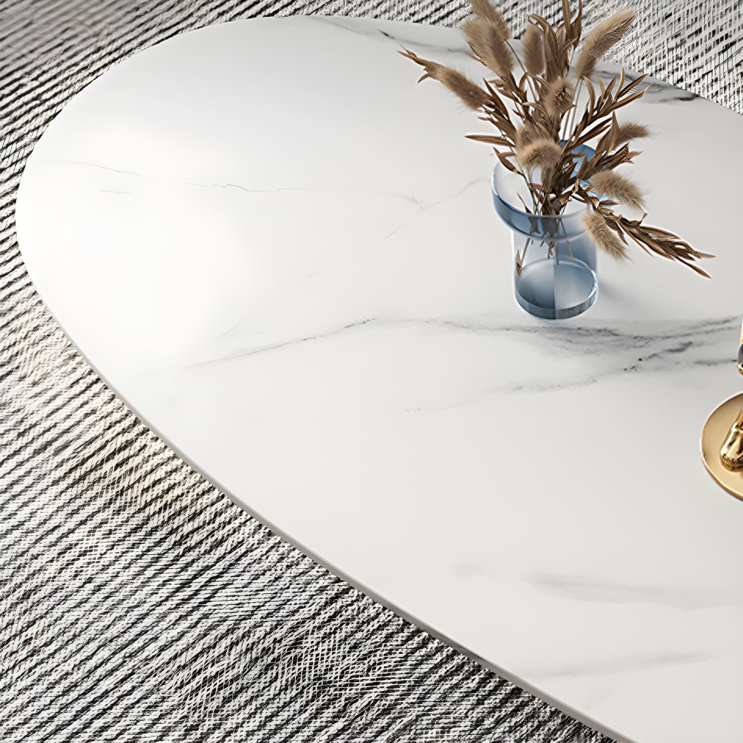 Luxurious 3 Legs Elliptical Stone Coffee Cocktail Table in White/Grey - image 9