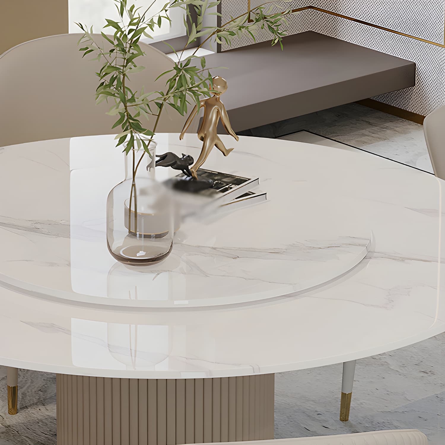 Modern 1/4/5/7 Pieces Round Dining Set Sintered Stone Dining Table Set with Leather Chairs - image 6