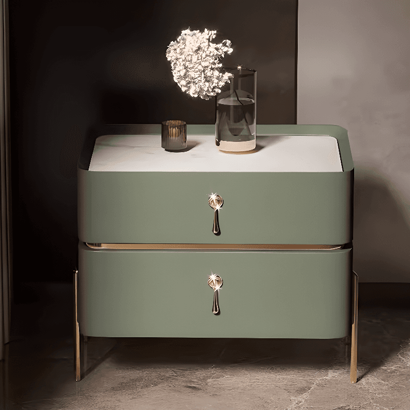 Organic Modern Stone Drawer Storage Nightstand with Leg & 2 Drawers