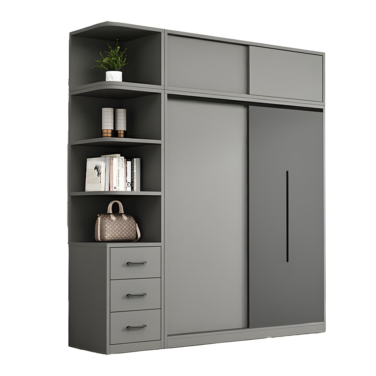 Contemporary Wood Grey Cloth Rod Included Wardrobe with Shelves - image 5