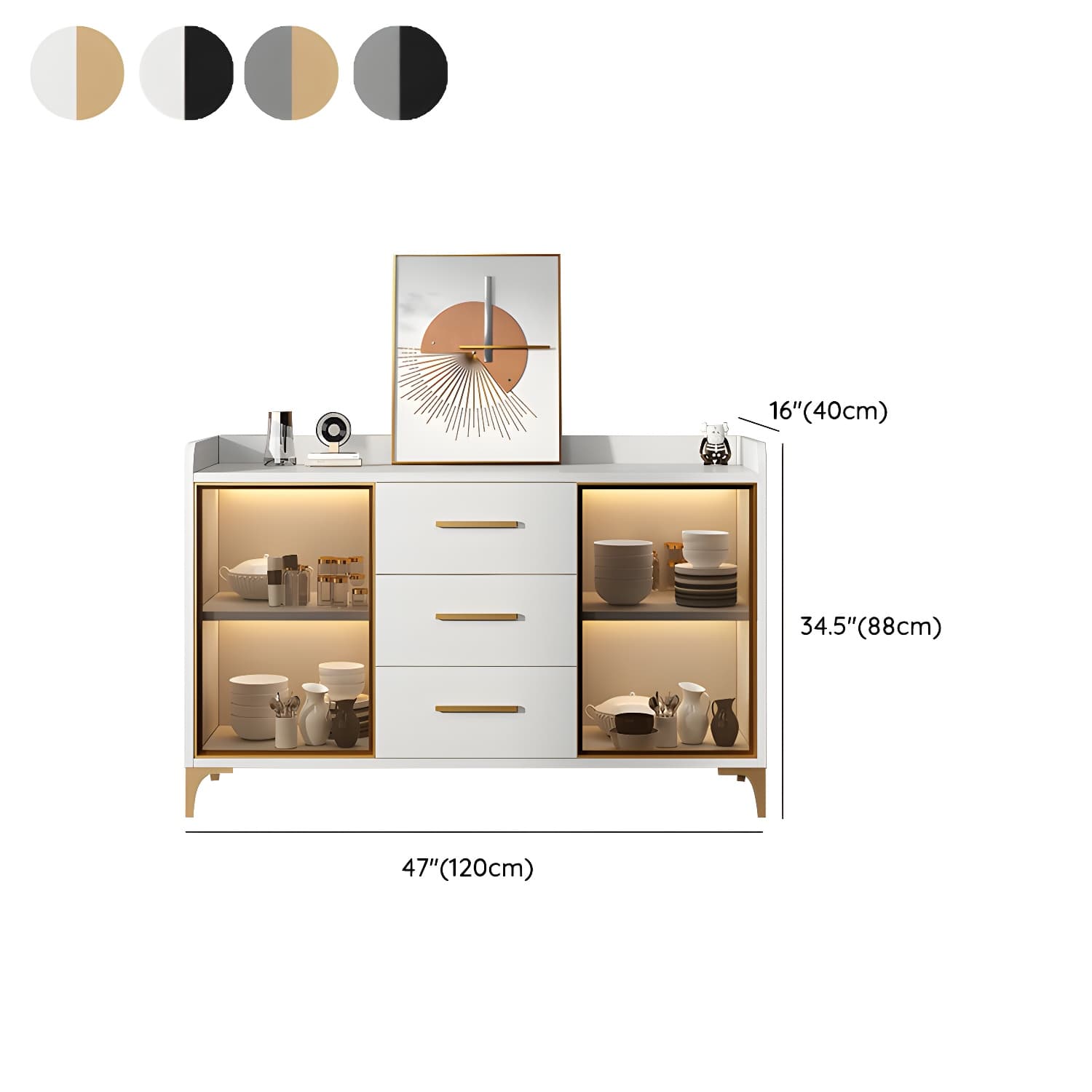 Glamorous Wood Buffet Sideboard with Glass Doors and Open Storage - image 13
