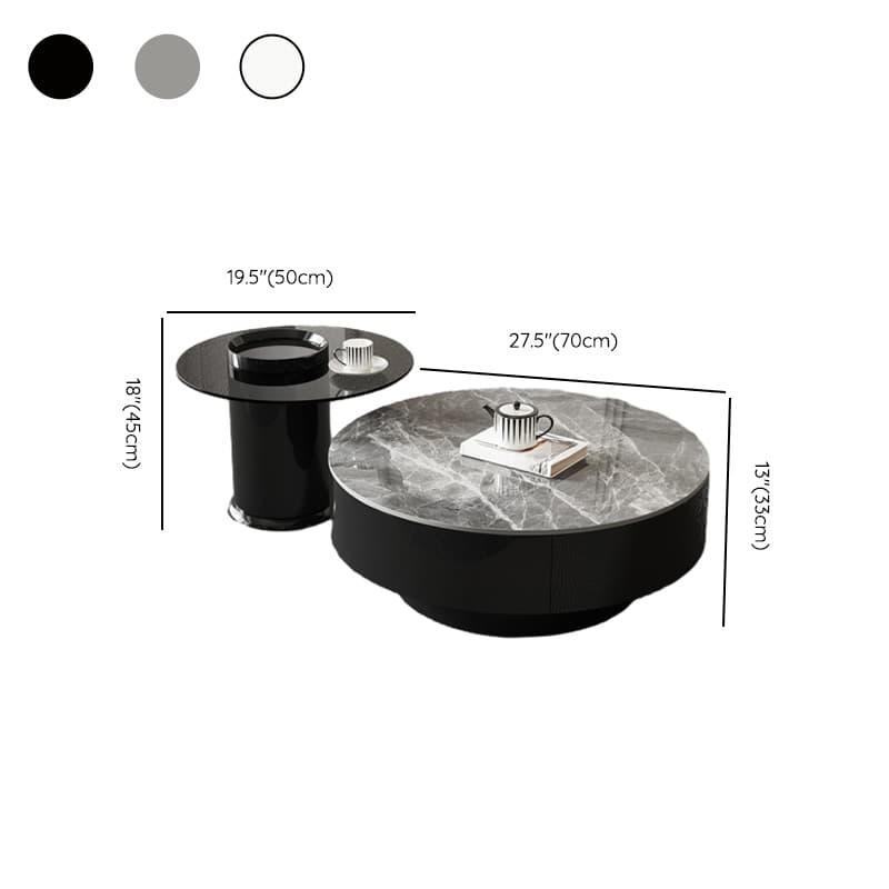 Elegant 1-Tier Circular-shaped Slate Side Table with Drum Base and Midnight Black Top, Includes 2 Drawers/1 Drawer - image 12