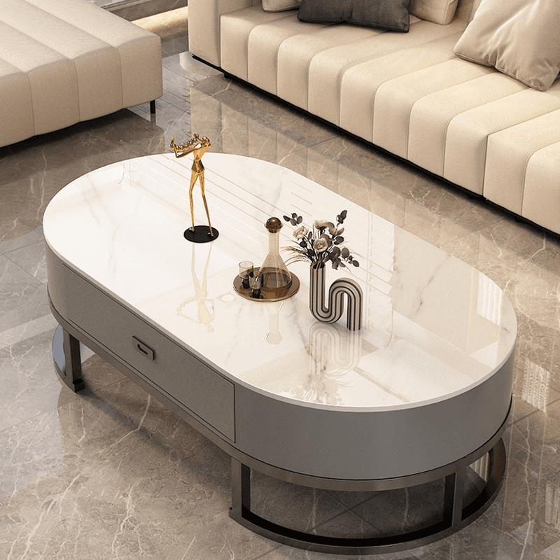 Elliptical Accent Table with Dual-base and Rawhide Upholstery - image 4