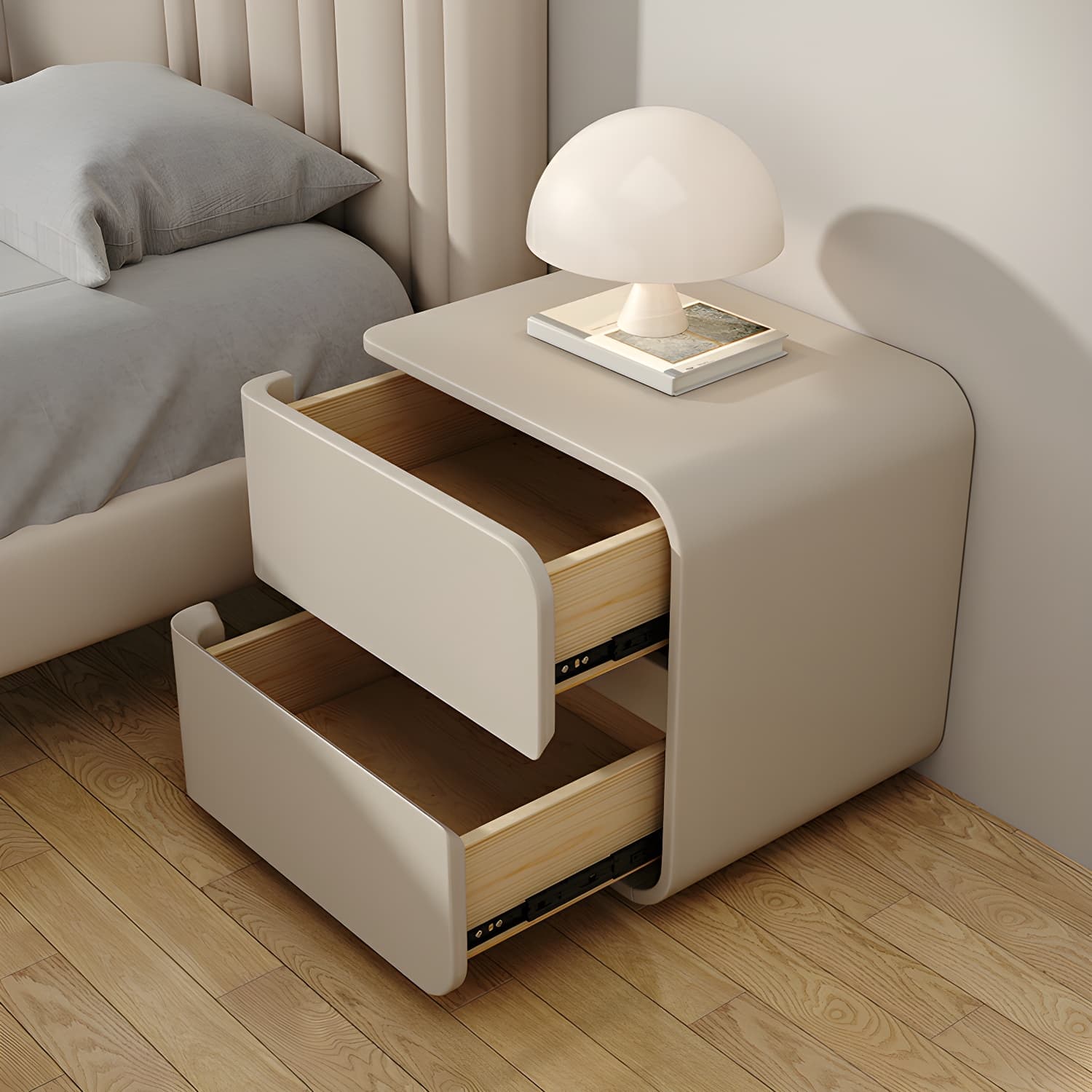 Rounded Corners Nightstands Solid Wood with Silent Buffer Guide Rail - image 8