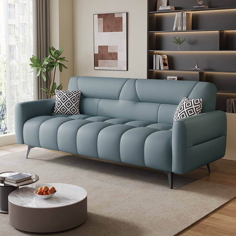 Trendy Solid Color Scratch-immune Standard Sofa in Light Gray/Cerulean/Light Green with Arm, 4-seater/Seats 3, and 2 Pillows