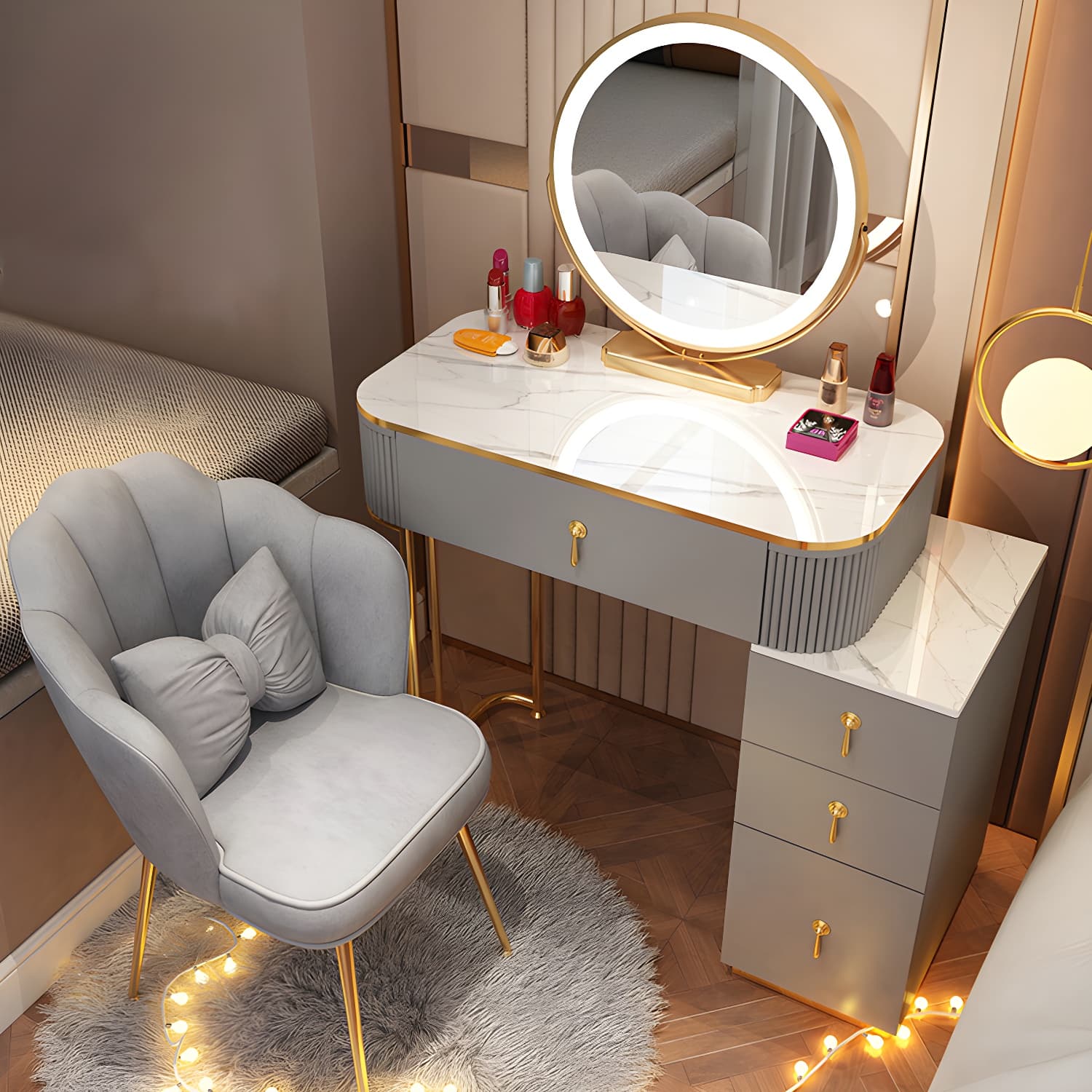 Removable Makeup Counter Bedroom Vanity Dressing Table with Lighted Mirror - image 6