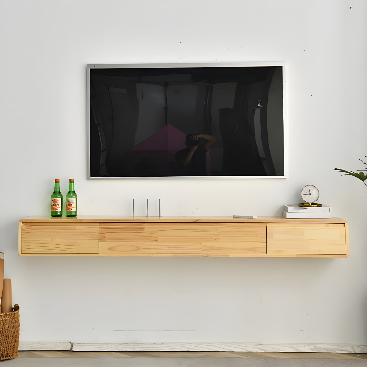 Wall-mounted TV Console Solid Wood TV Media Console with Drawers - image 8