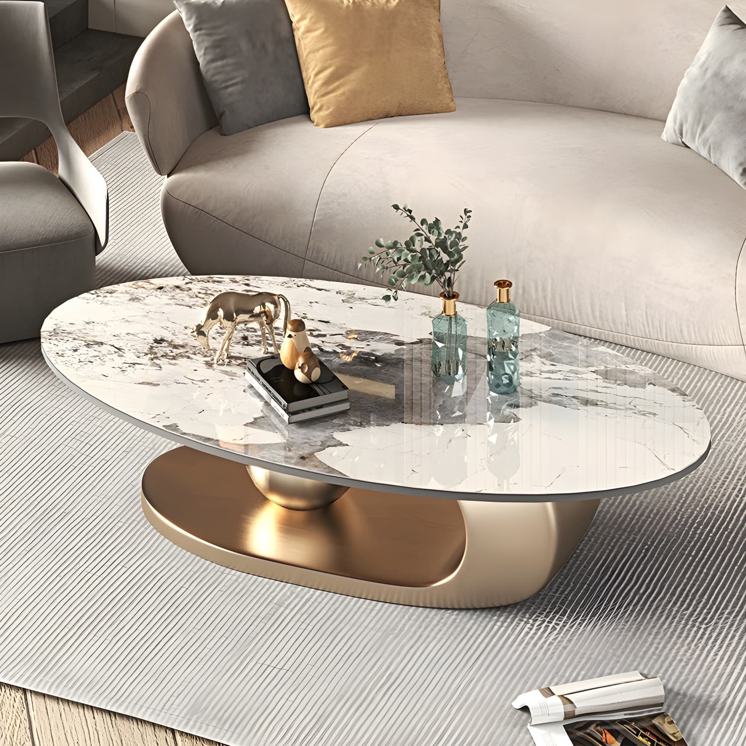 No Distressing Slate Coffee Table Pedestal Oval Single Coffee Table - image 5