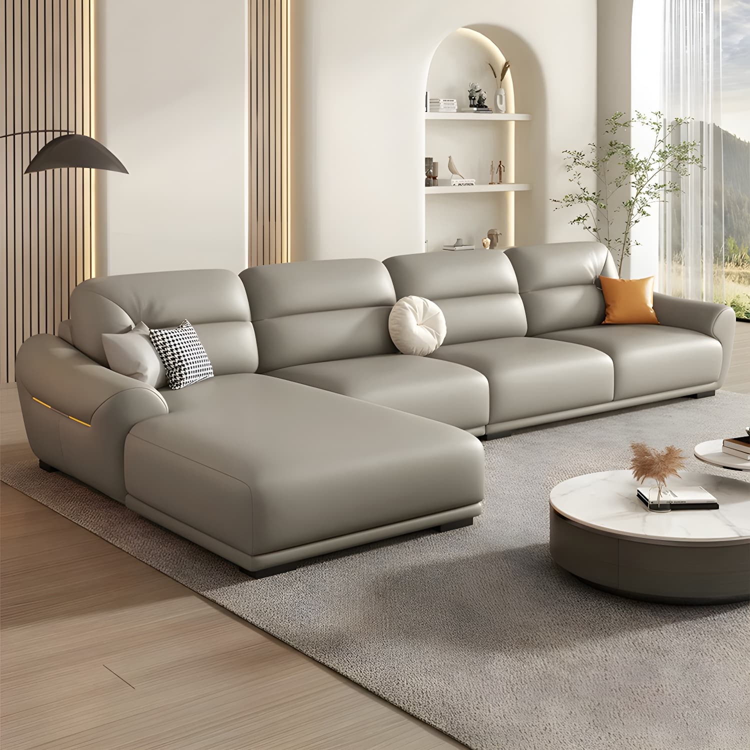 Modern One Arm Genuine Leather Sectional Sofa with Wood Frame - image 6