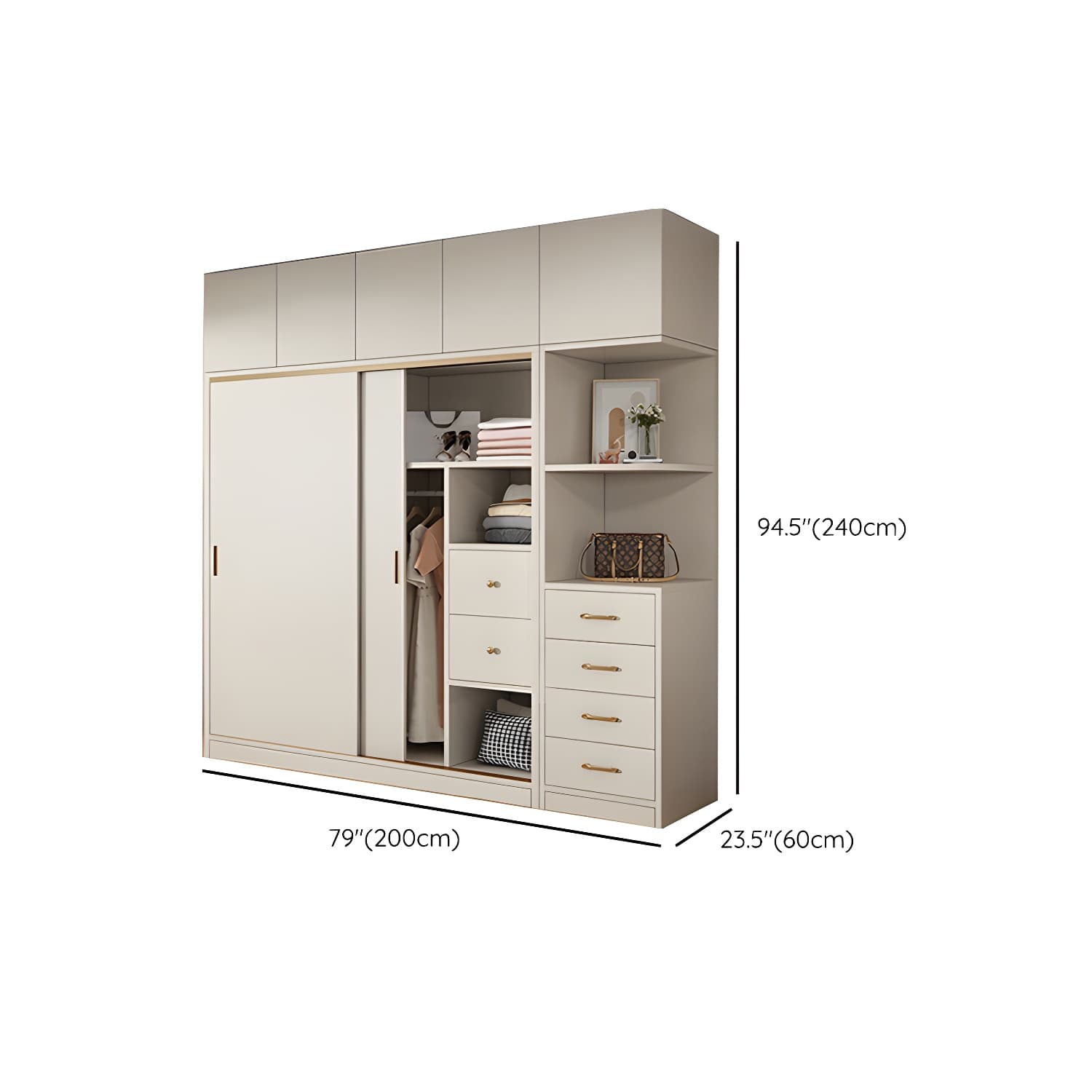 Modern White Wood Wardrobe Armoire with Sliding Doors and Soft Close Drawers - image 27
