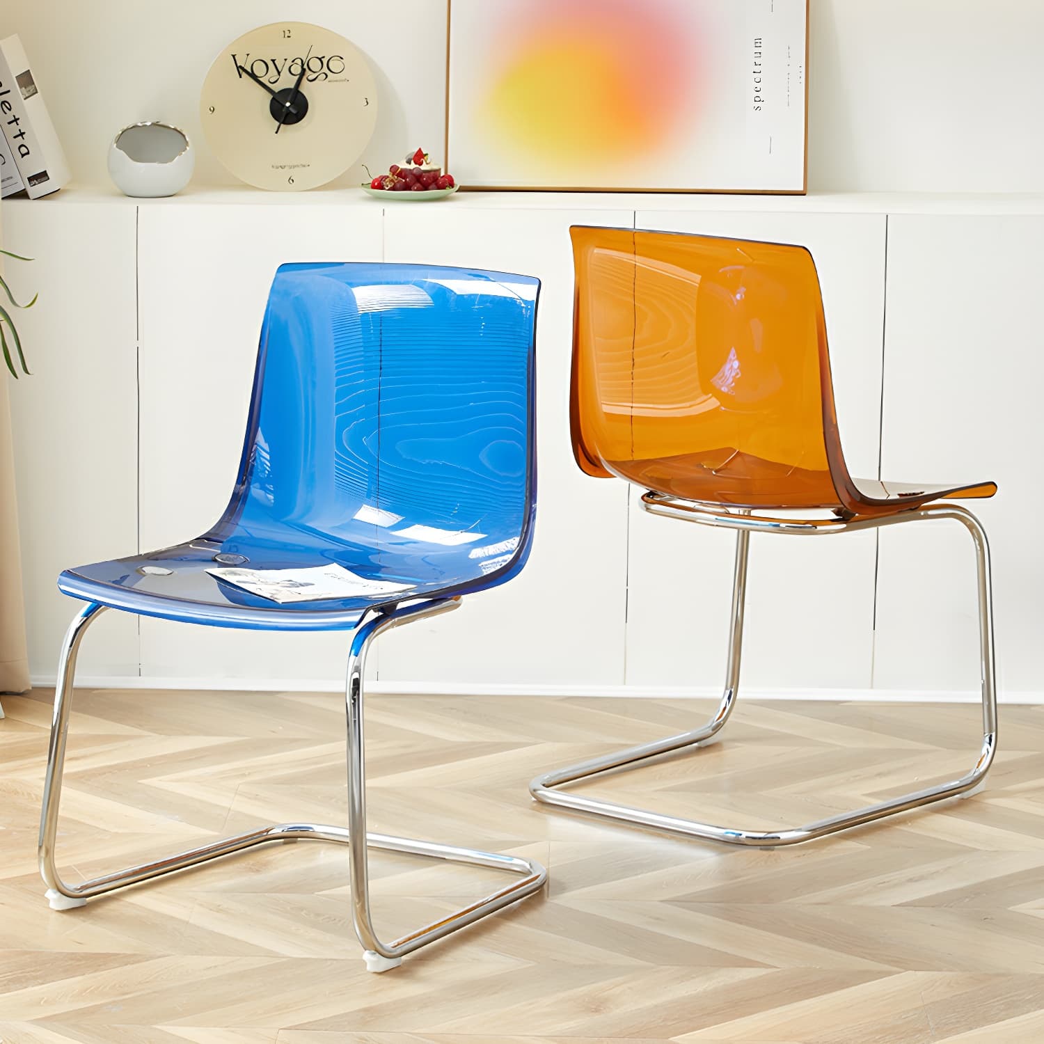 Scandinavian Style Silver Leg Plastic & Acrylic Side Chair for Kitchen & Dining - image 19