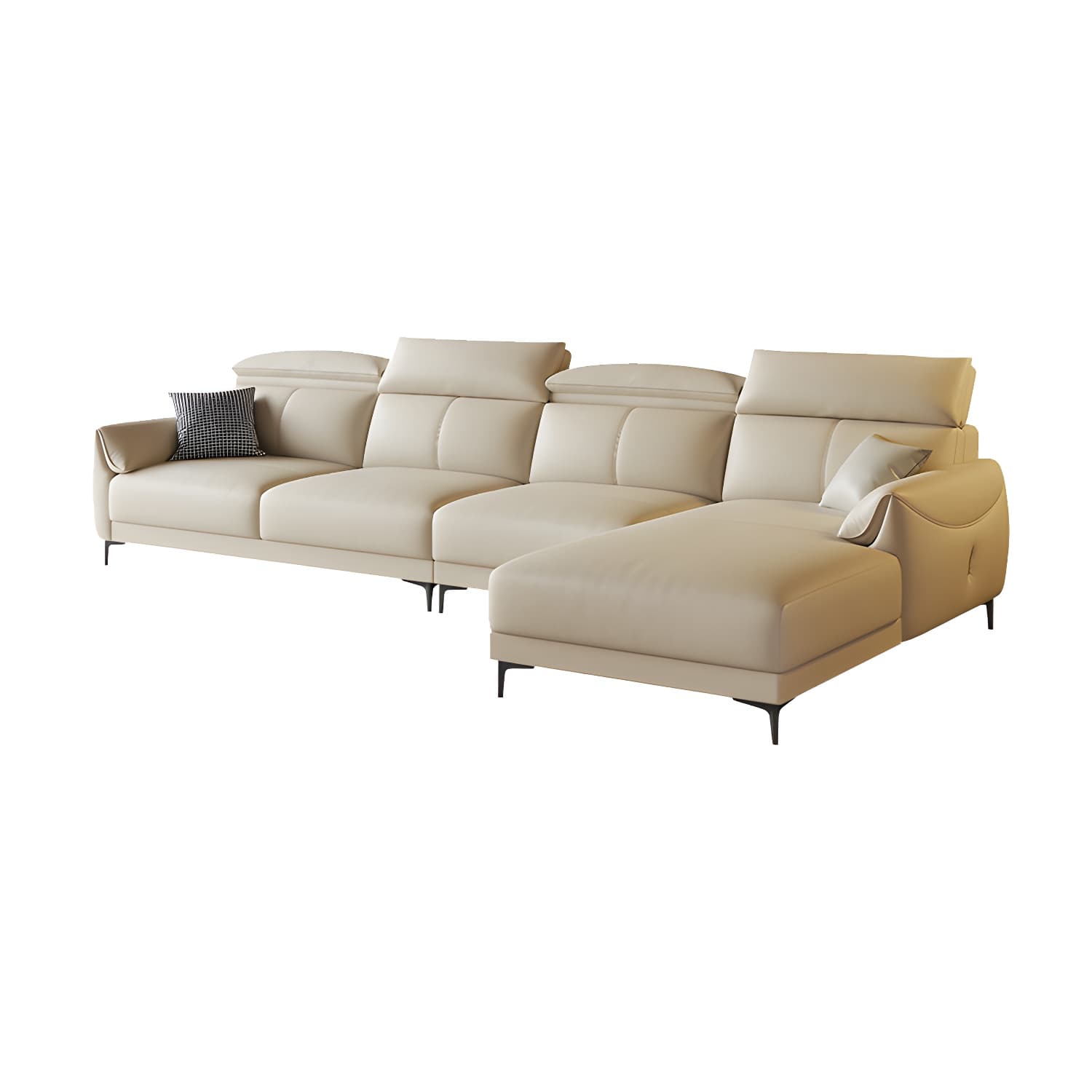 Modern Beige Genuine Leather Sectional Sofa with Adjustable Headrest - image 5